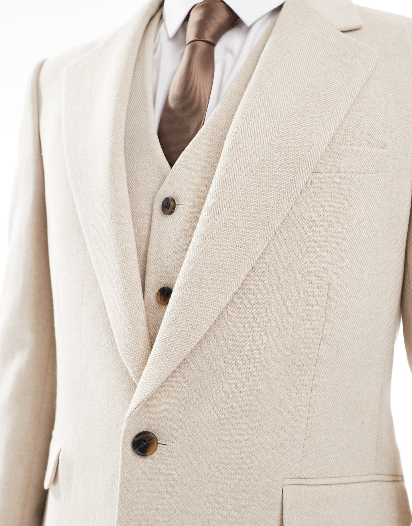 ASOS DESIGN skinny wool blend suit jacket in stone herringbone