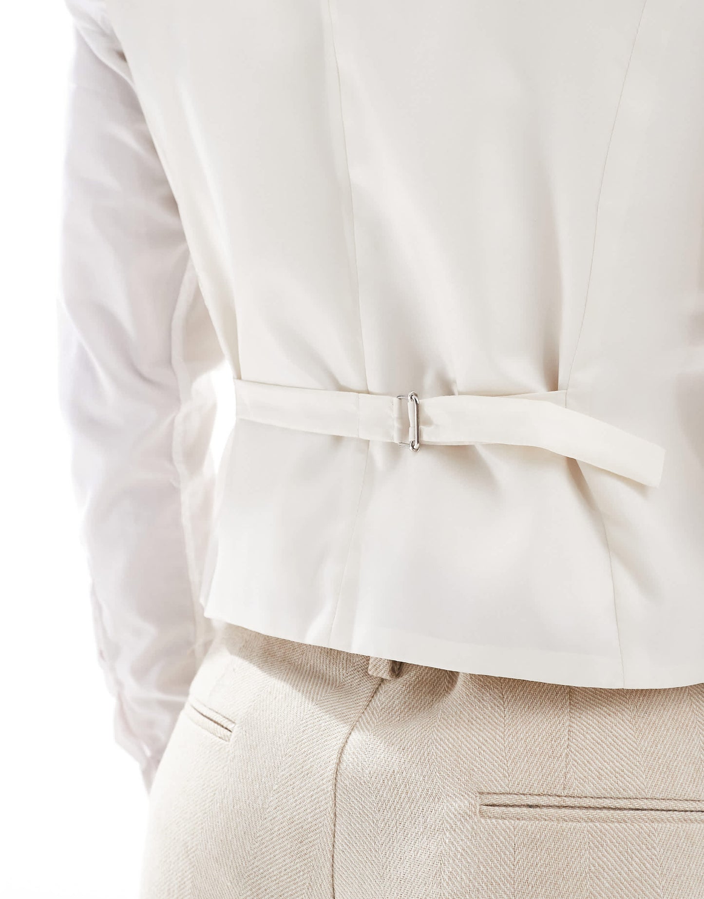 ASOS DESIGN skinny wool blend suit waistcoat in stone herringbone