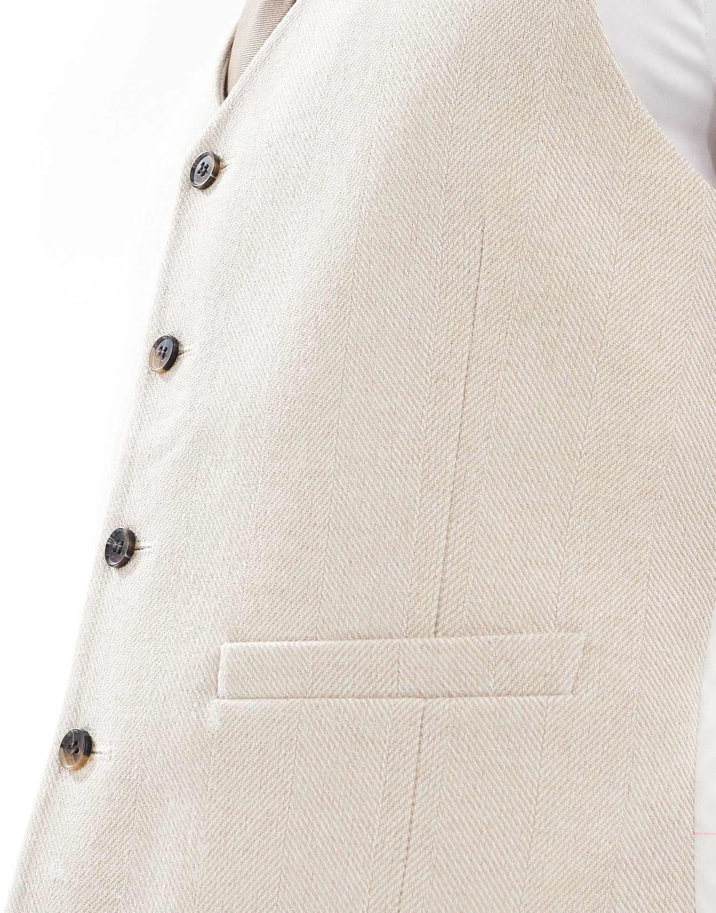 ASOS DESIGN skinny wool blend suit waistcoat in stone herringbone