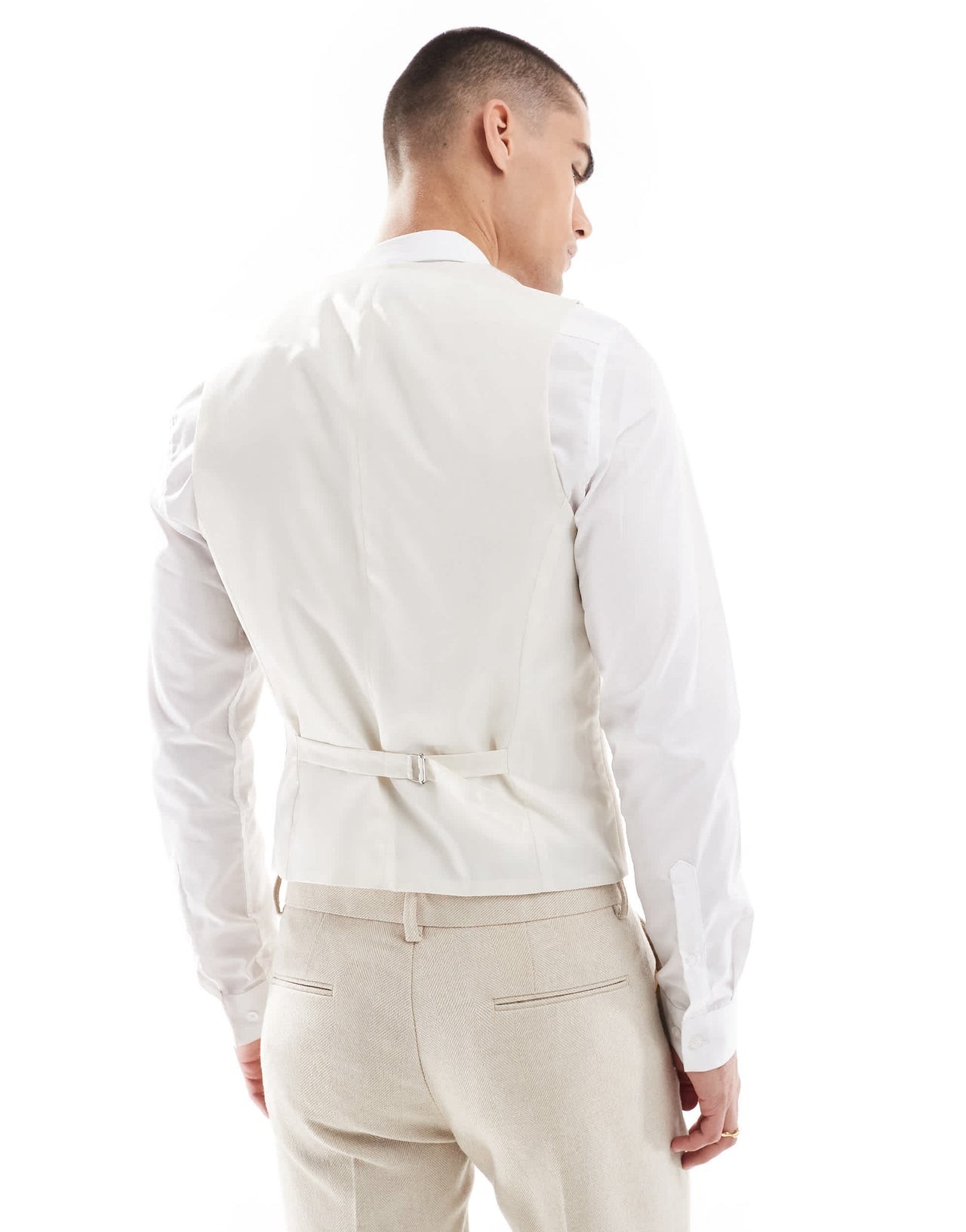 ASOS DESIGN skinny wool blend suit waistcoat in stone herringbone