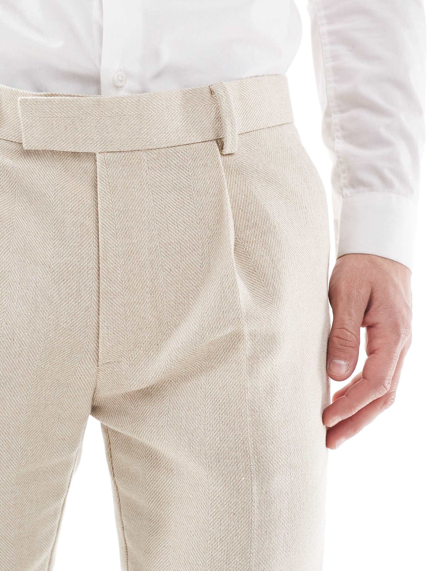 ASOS DESIGN skinny wool blend suit trousers in stone herringbone