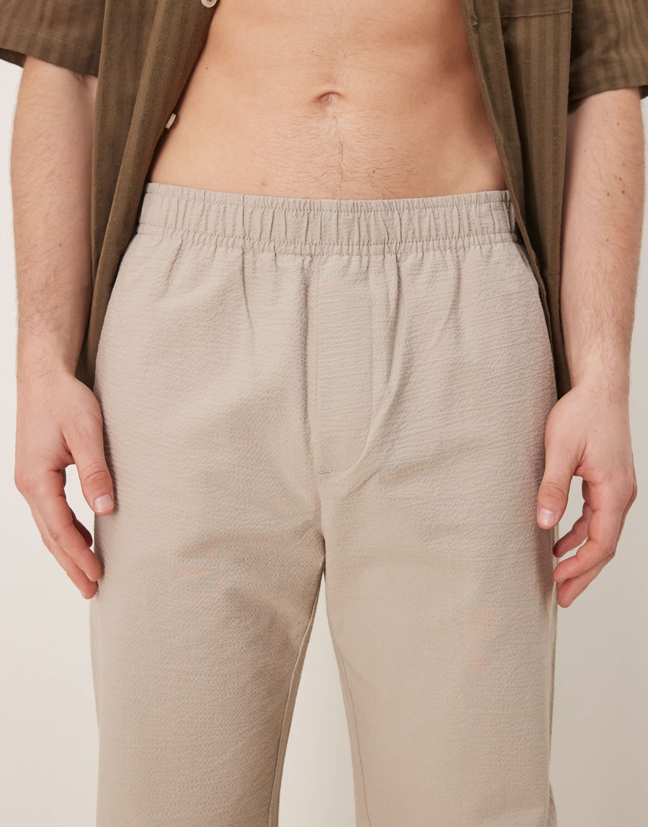 Selected straight fit seersucker trousers in cream