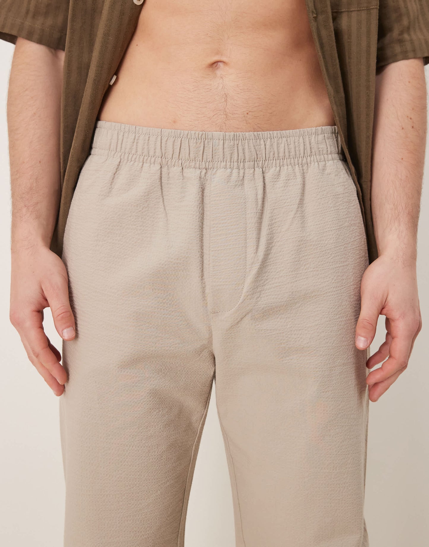 Selected straight fit seersucker trousers in cream