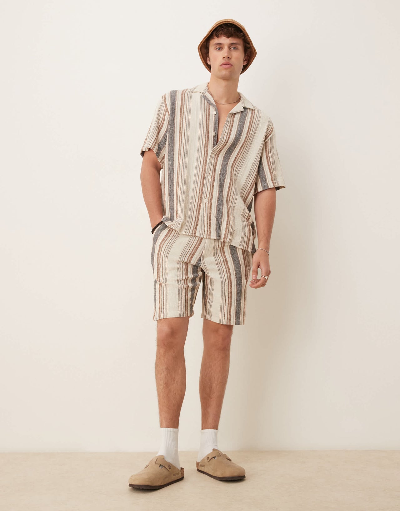 Selected 100% cotton co-ord textured stripe shirt in multi