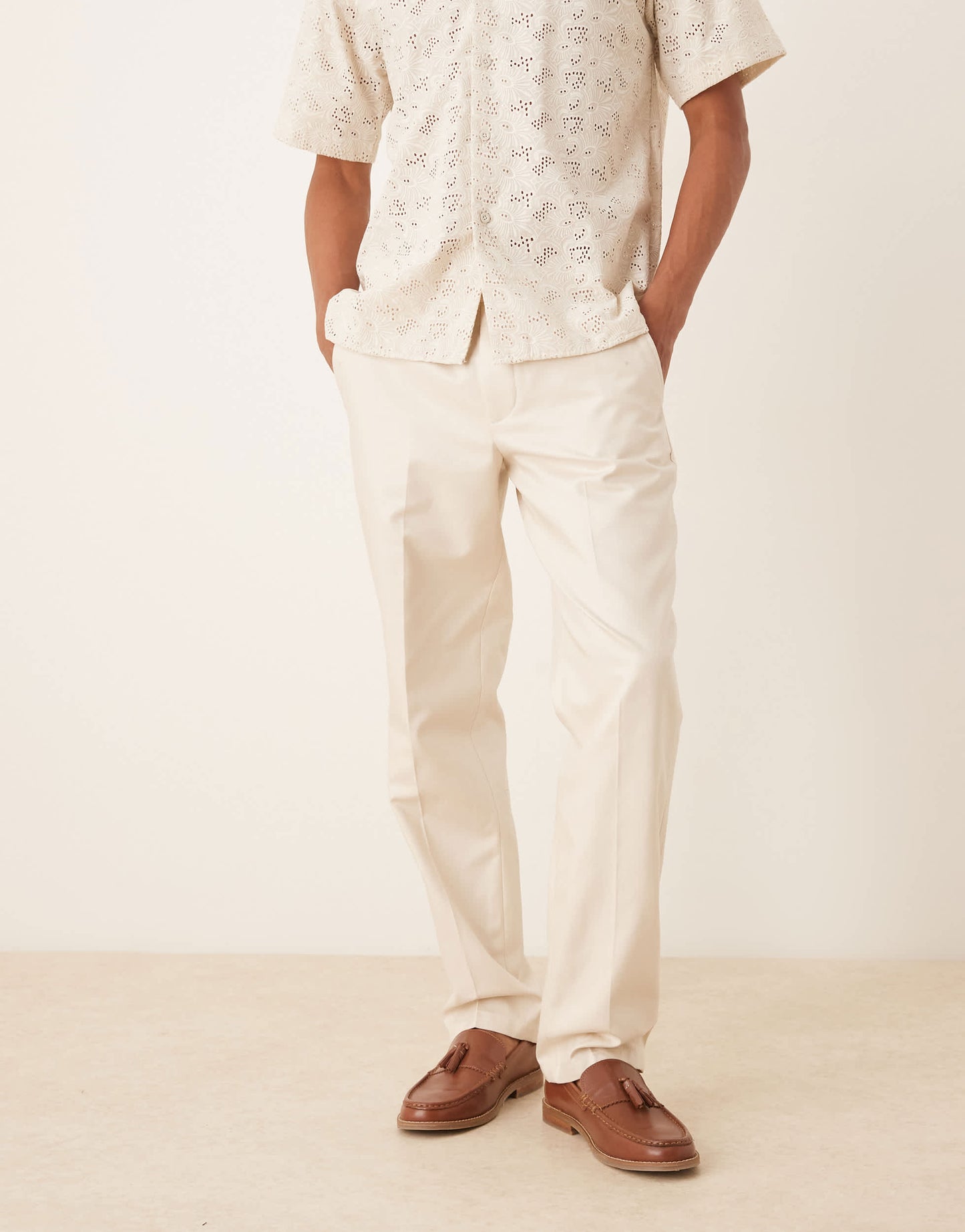 Selected Ascot regular fit trouser in cream