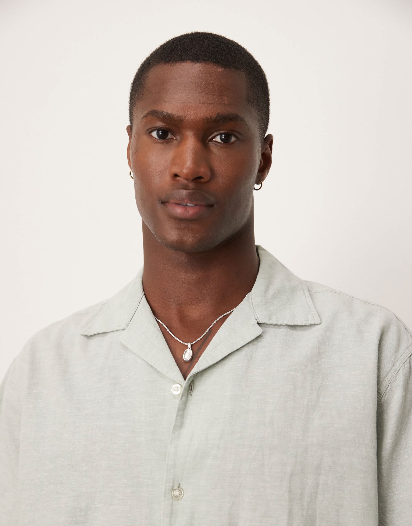 Selected revere collar linen blend shirt in green