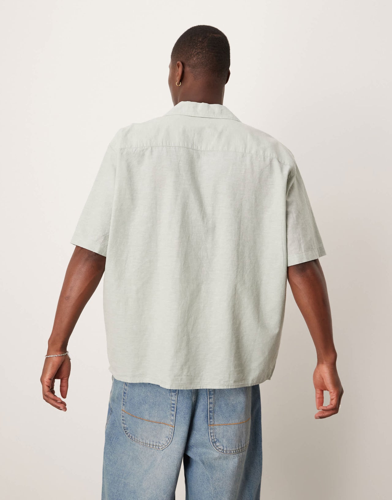 Selected revere collar linen blend shirt in green
