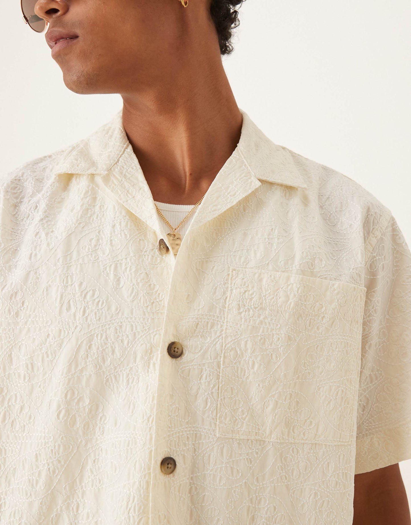 Selected 100% cotton textured pattern shirt in cream