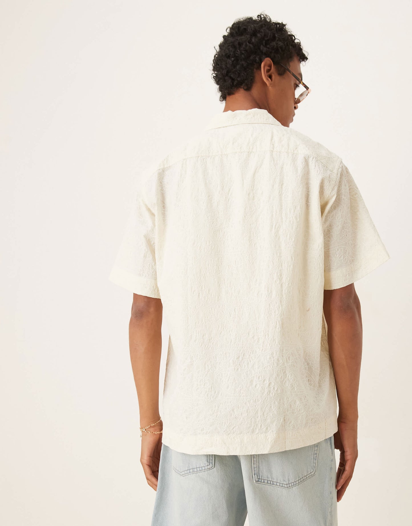Selected 100% cotton textured pattern shirt in cream