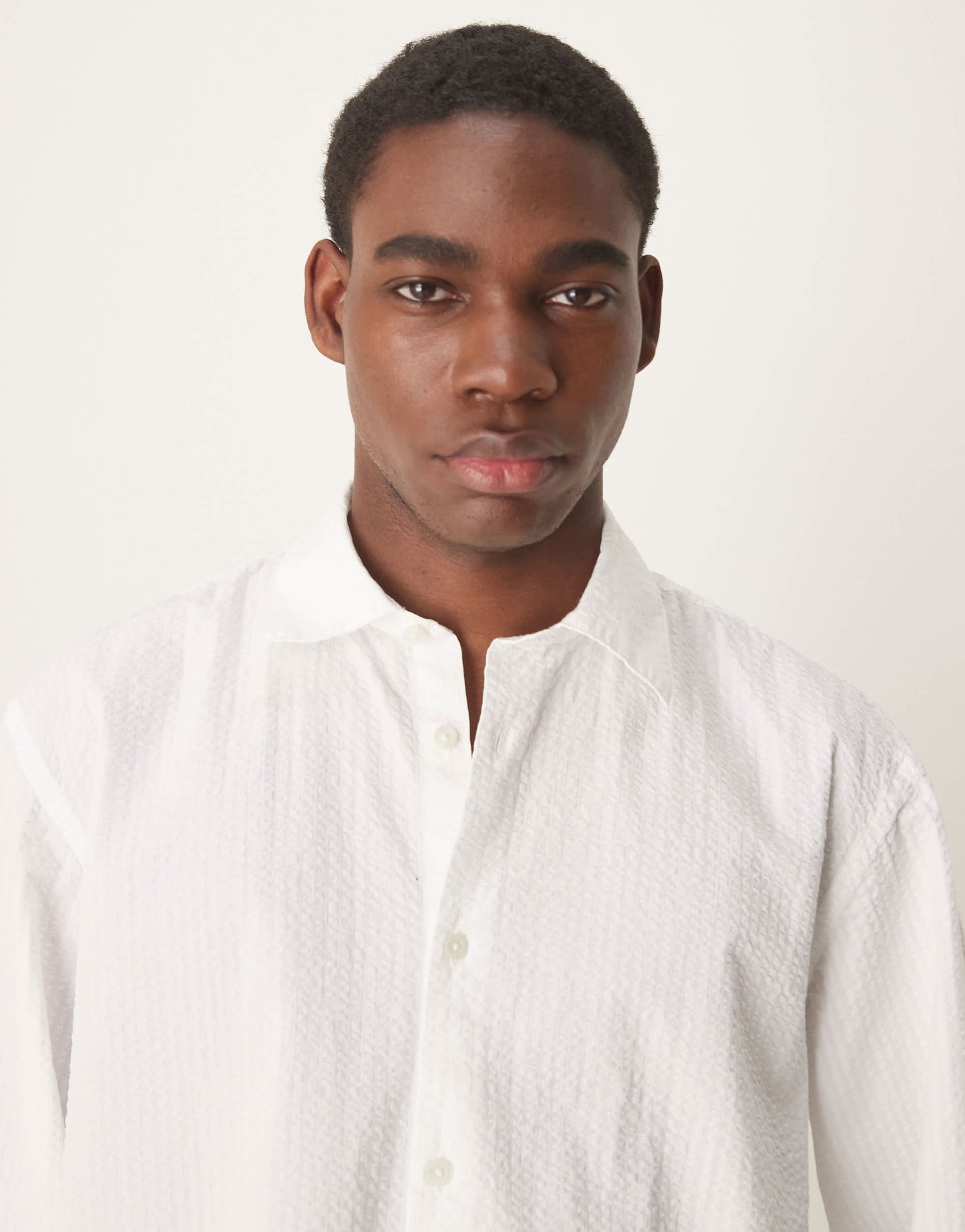 Selected long sleeve seersucker shirt in white