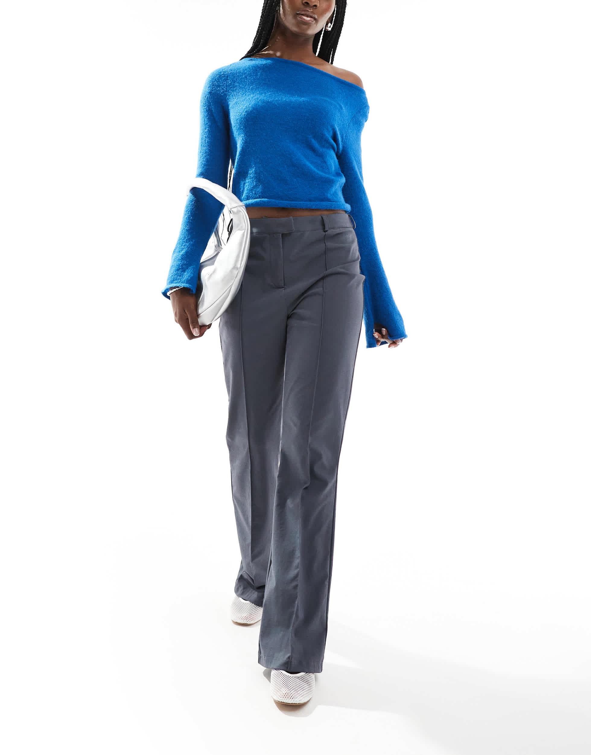 ASOS DESIGN slim leg full length trouser in slate grey