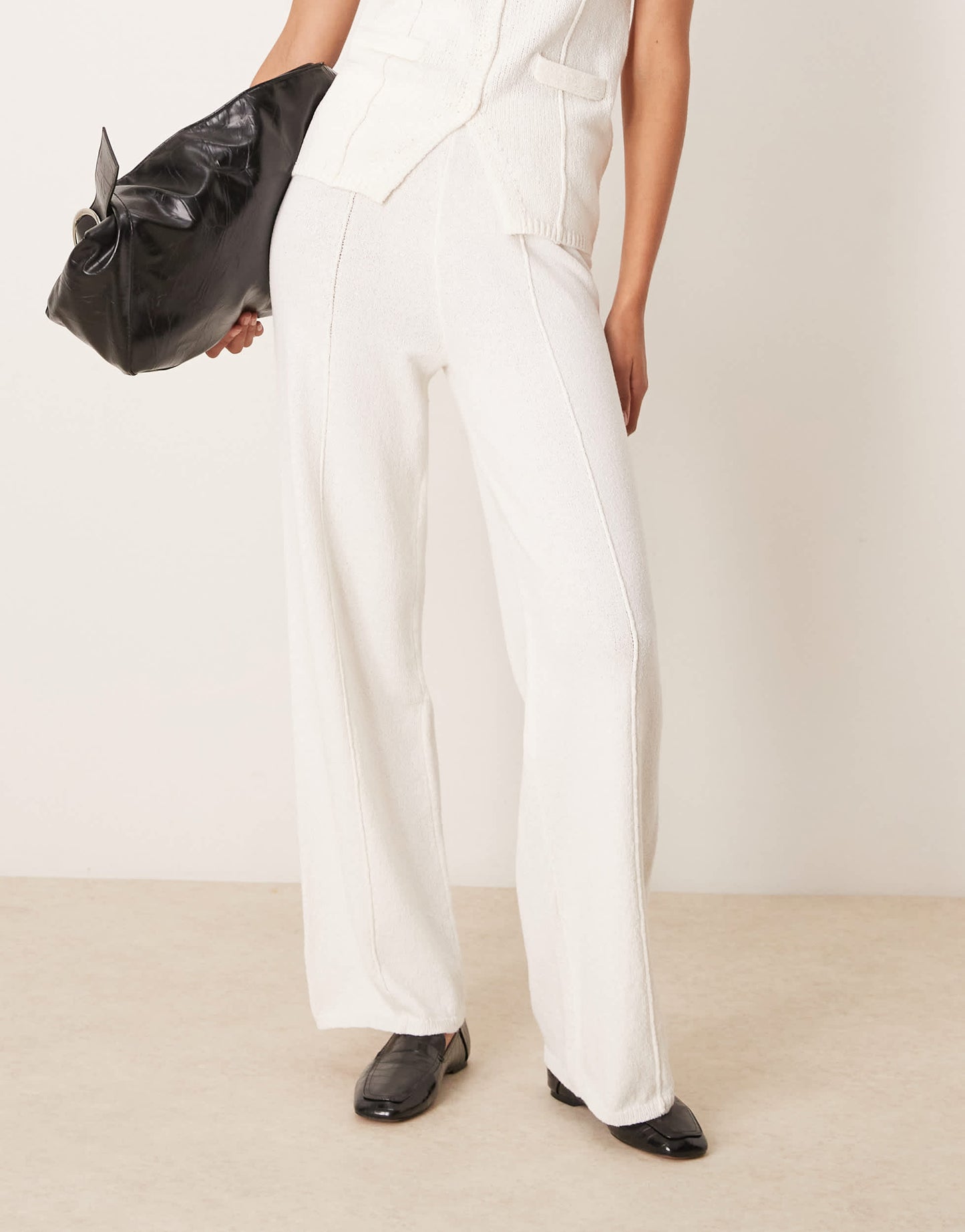ASOS DESIGN knitted wide leg trouser co-ord in white