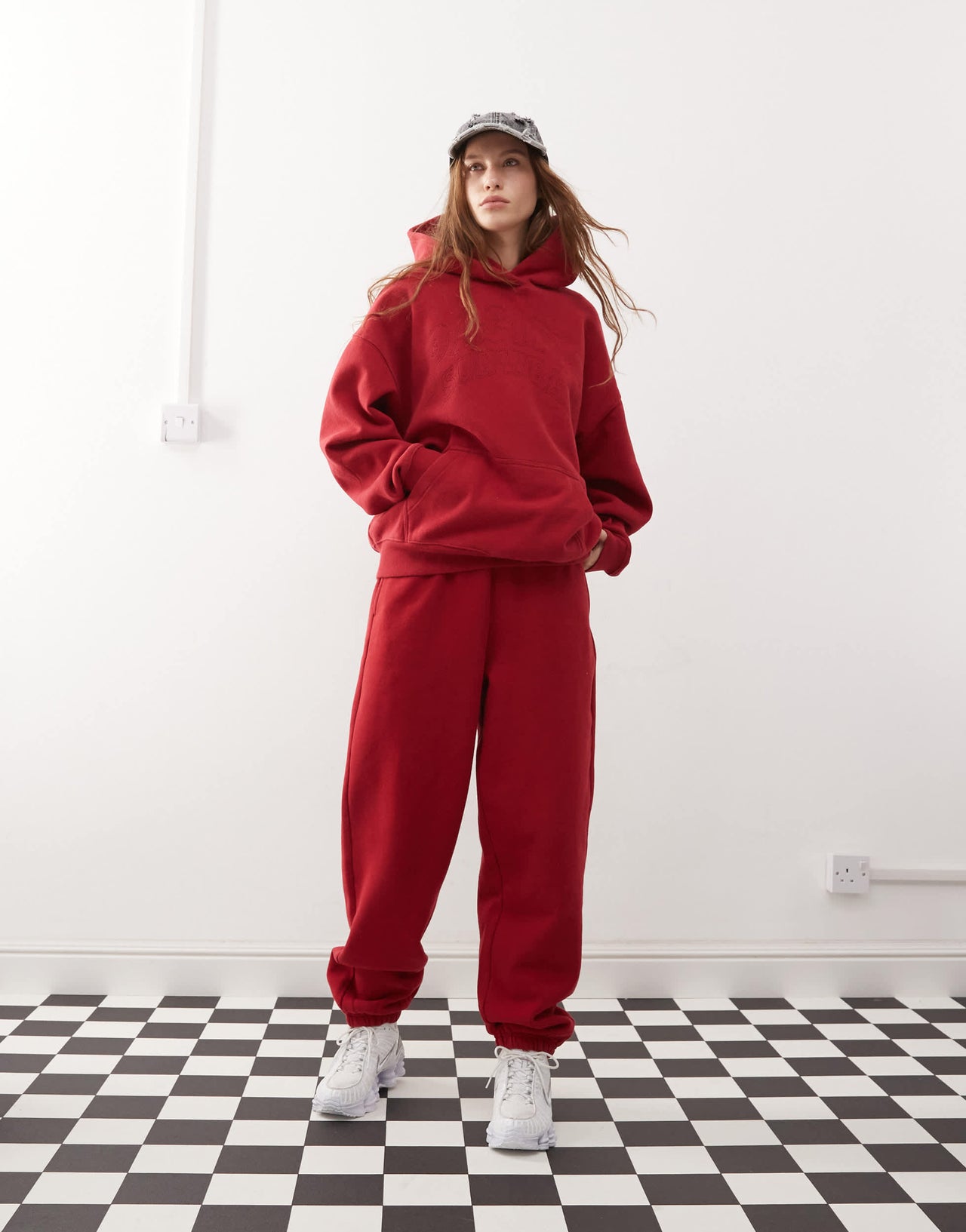 Pacsun washed embroidered joggers co-ord in red