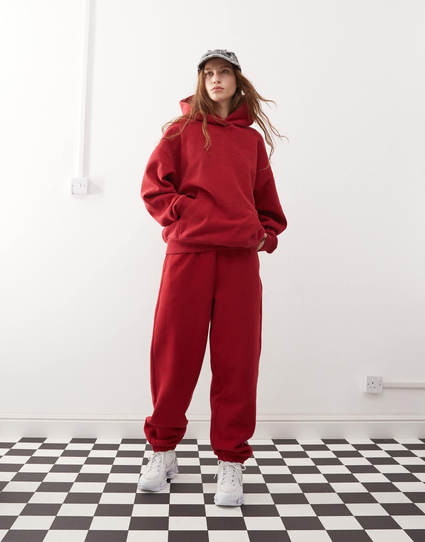 Pacsun washed embroidered joggers co-ord in red