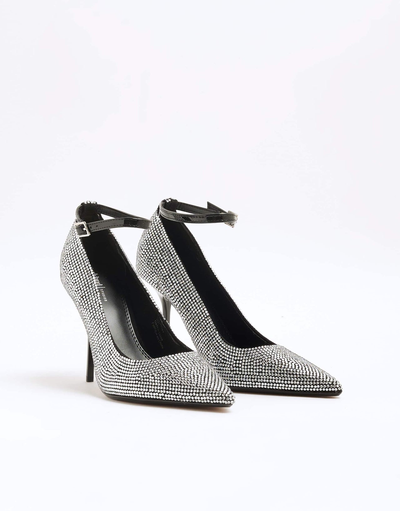 River Island crystal heeled court shoe in black