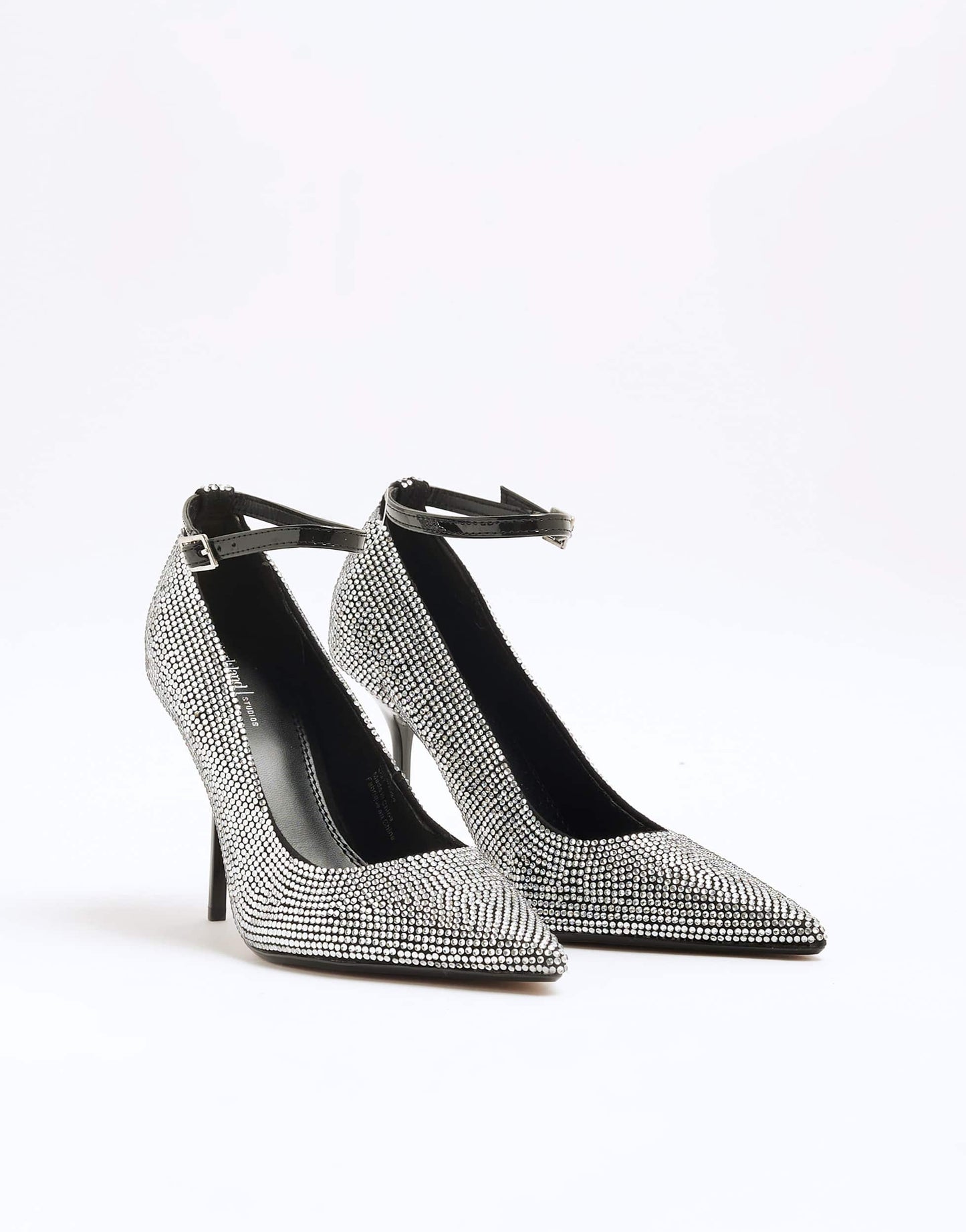 River Island crystal heeled court shoe in black