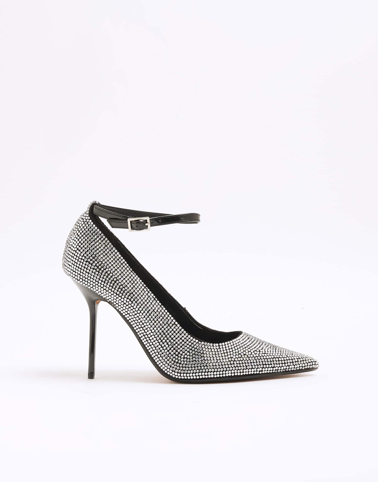 River Island crystal heeled court shoe in black