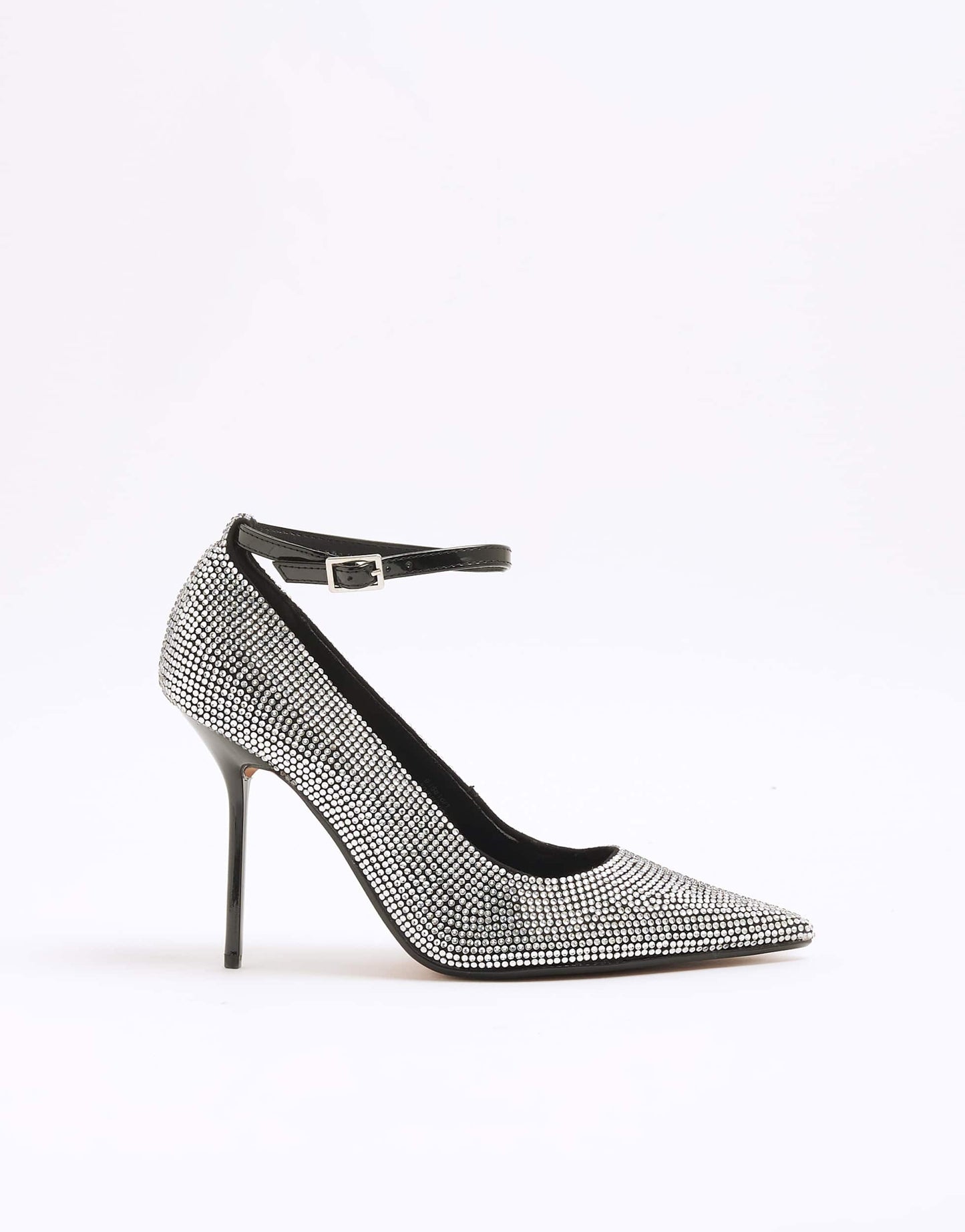 River Island crystal heeled court shoe in black