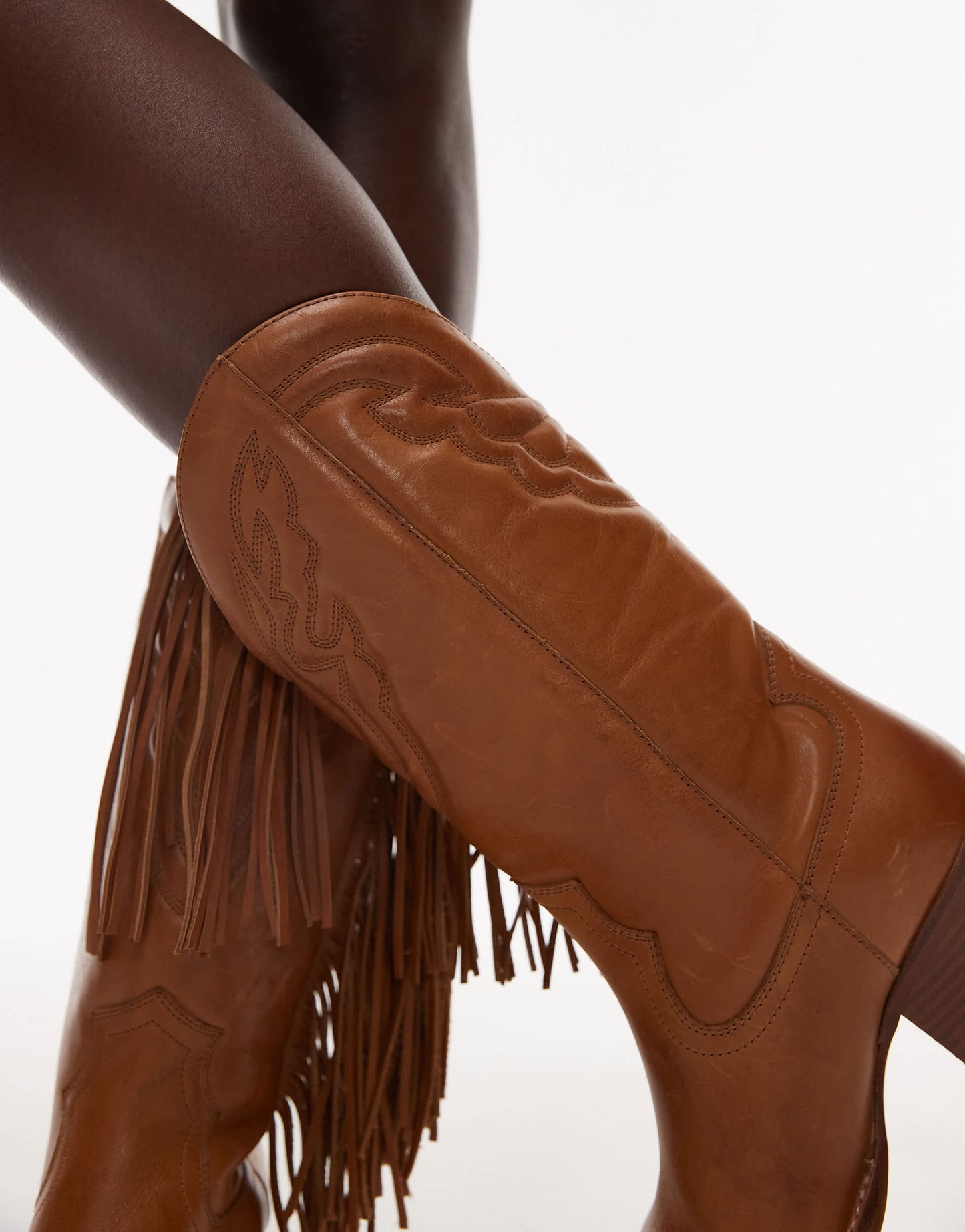 Bronx Jukeson tassel western knee boots in toffee smooth leather