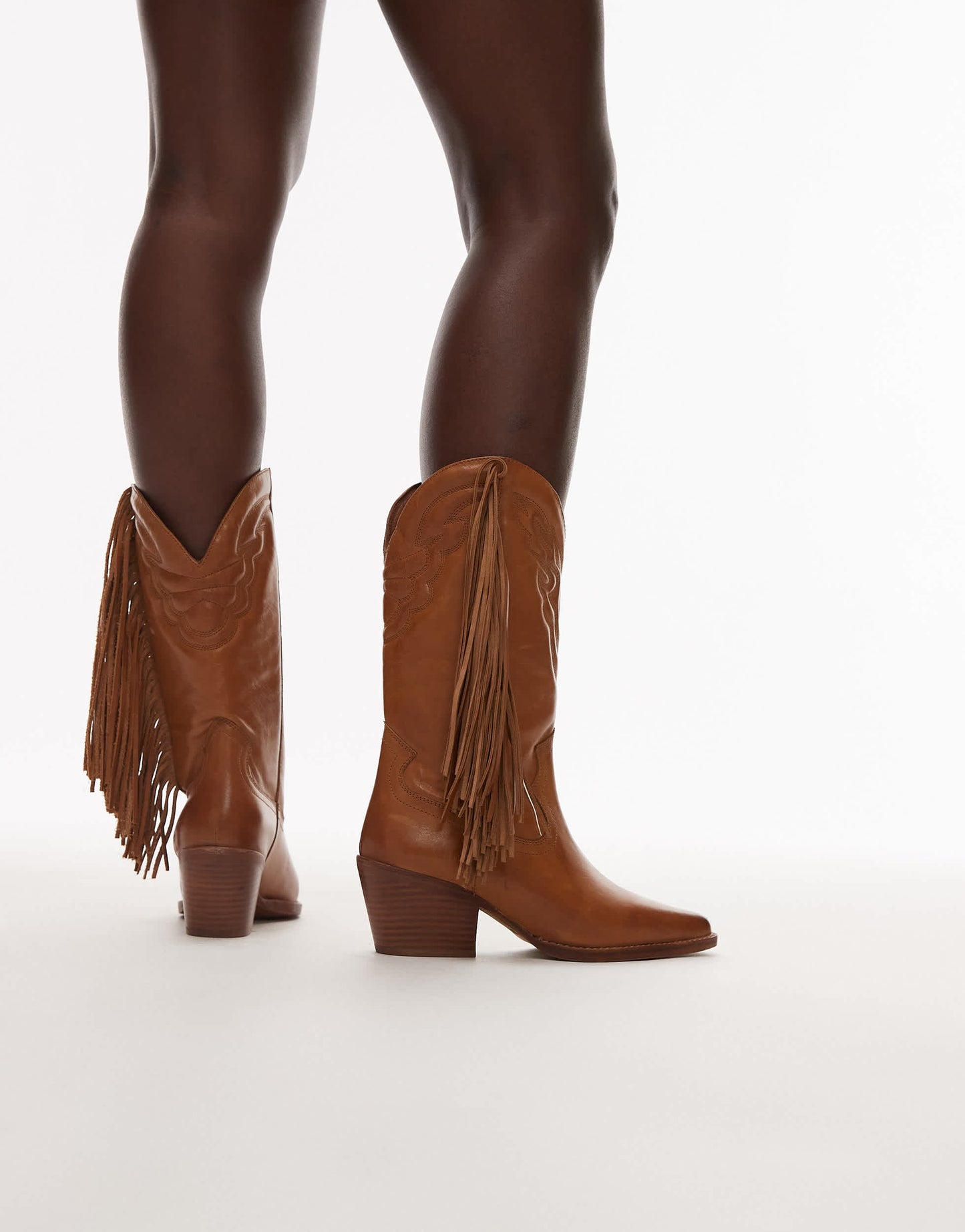 Bronx Jukeson tassel western knee boots in toffee smooth leather