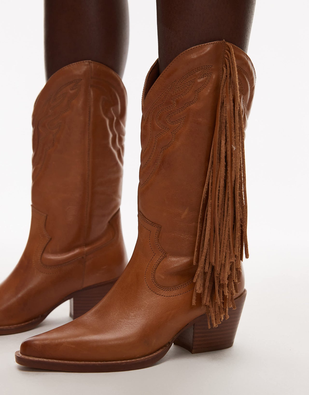 Bronx Jukeson tassel western knee boots in toffee smooth leather