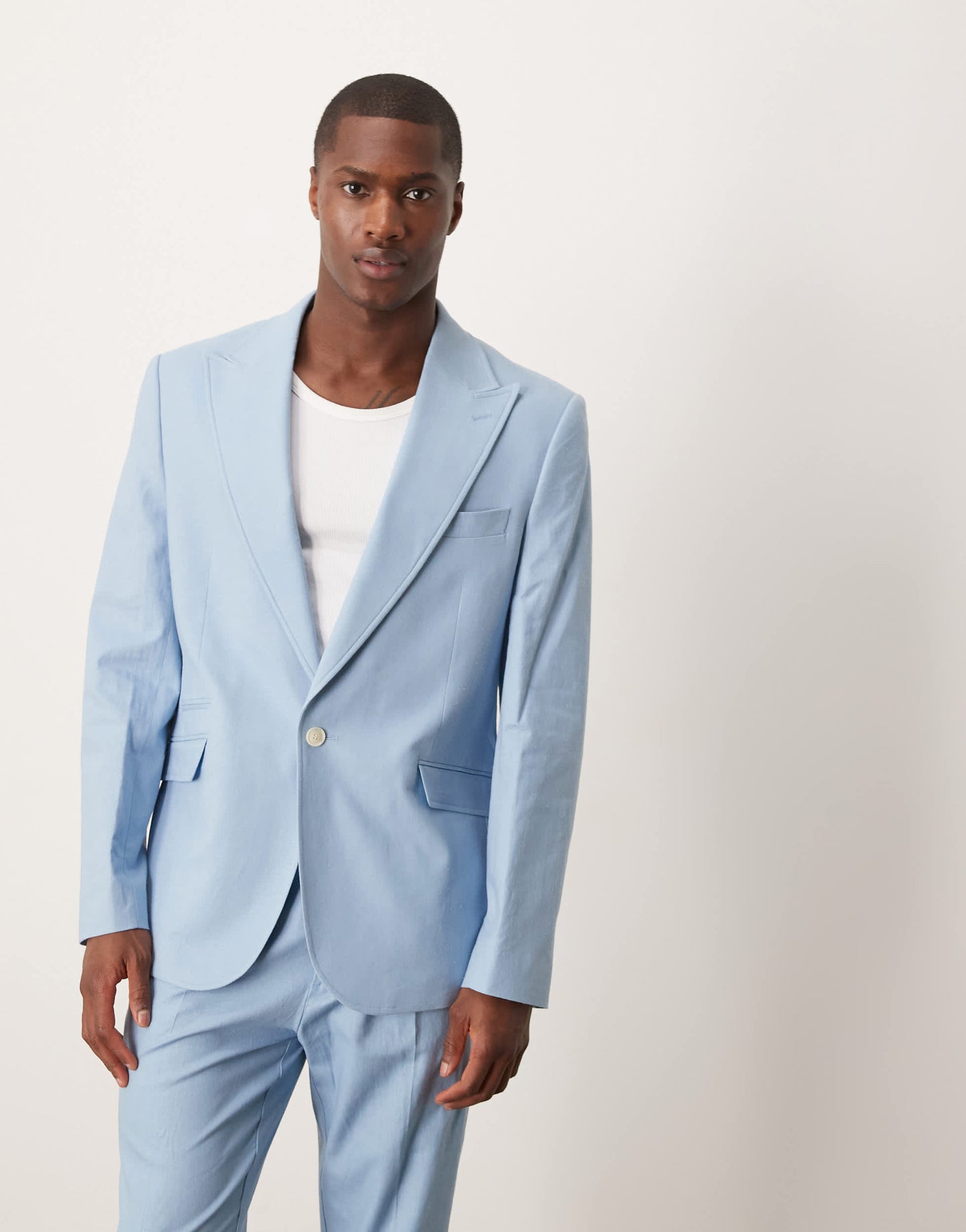 ASOS DESIGN linen blend slim suit jacket in light blue