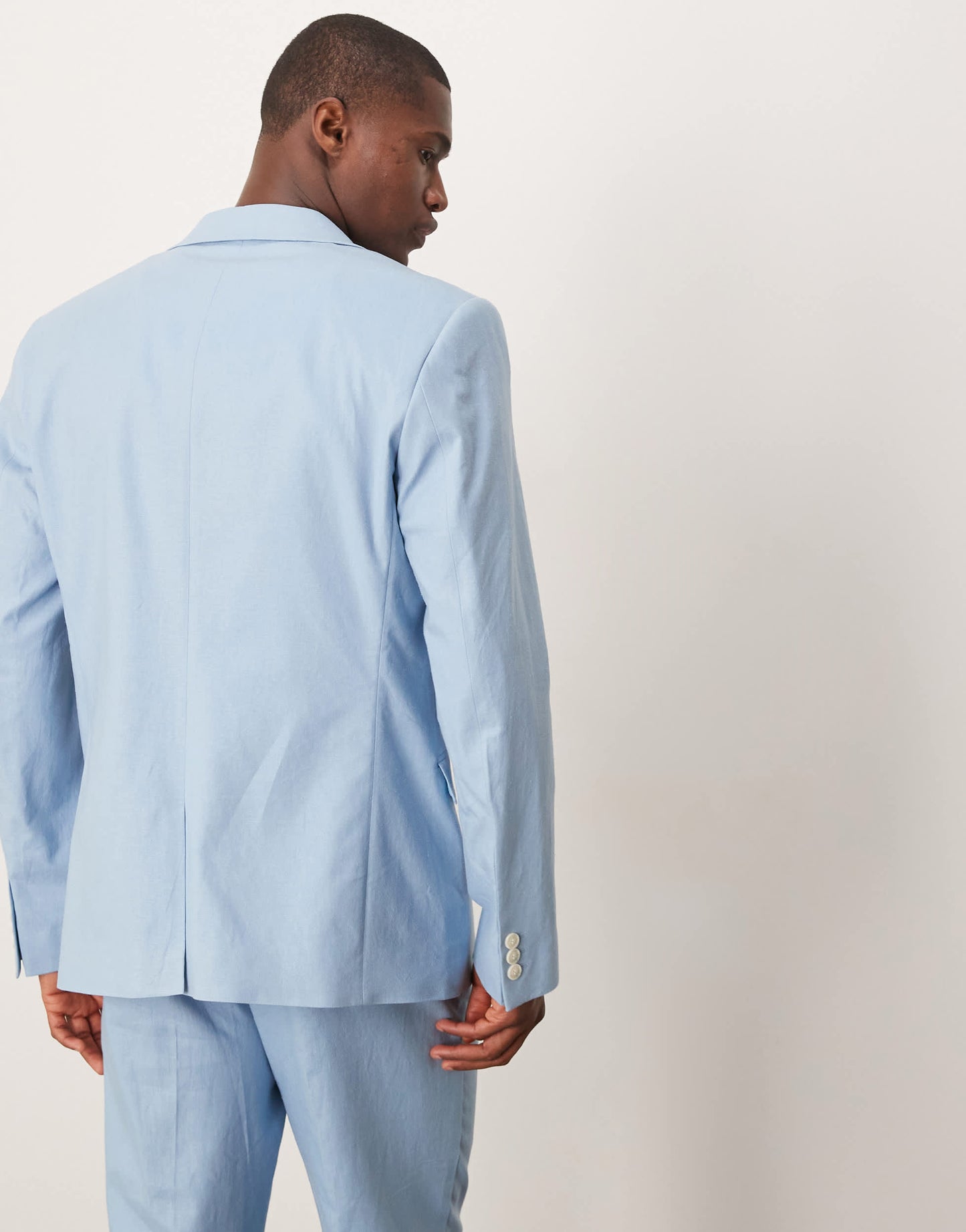 ASOS DESIGN linen blend slim suit jacket in light blue