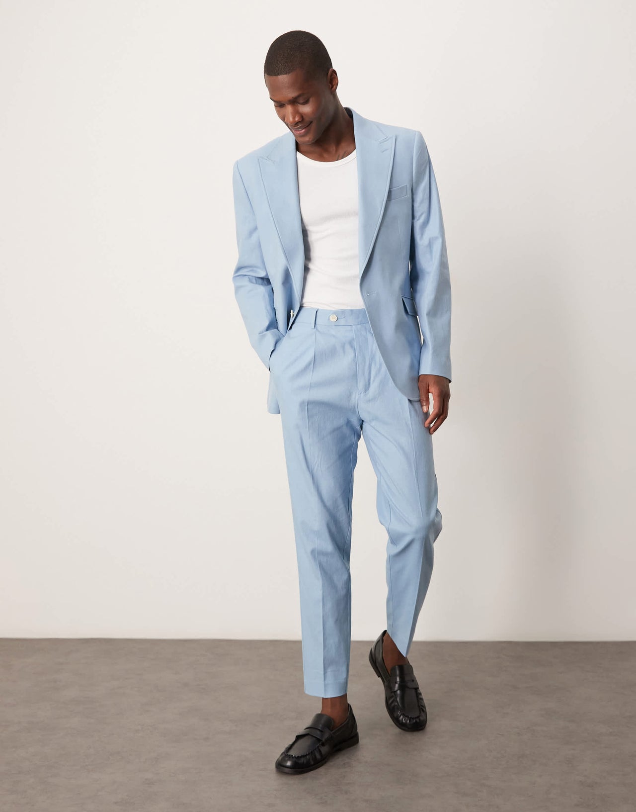 ASOS DESIGN linen blend slim suit jacket in light blue