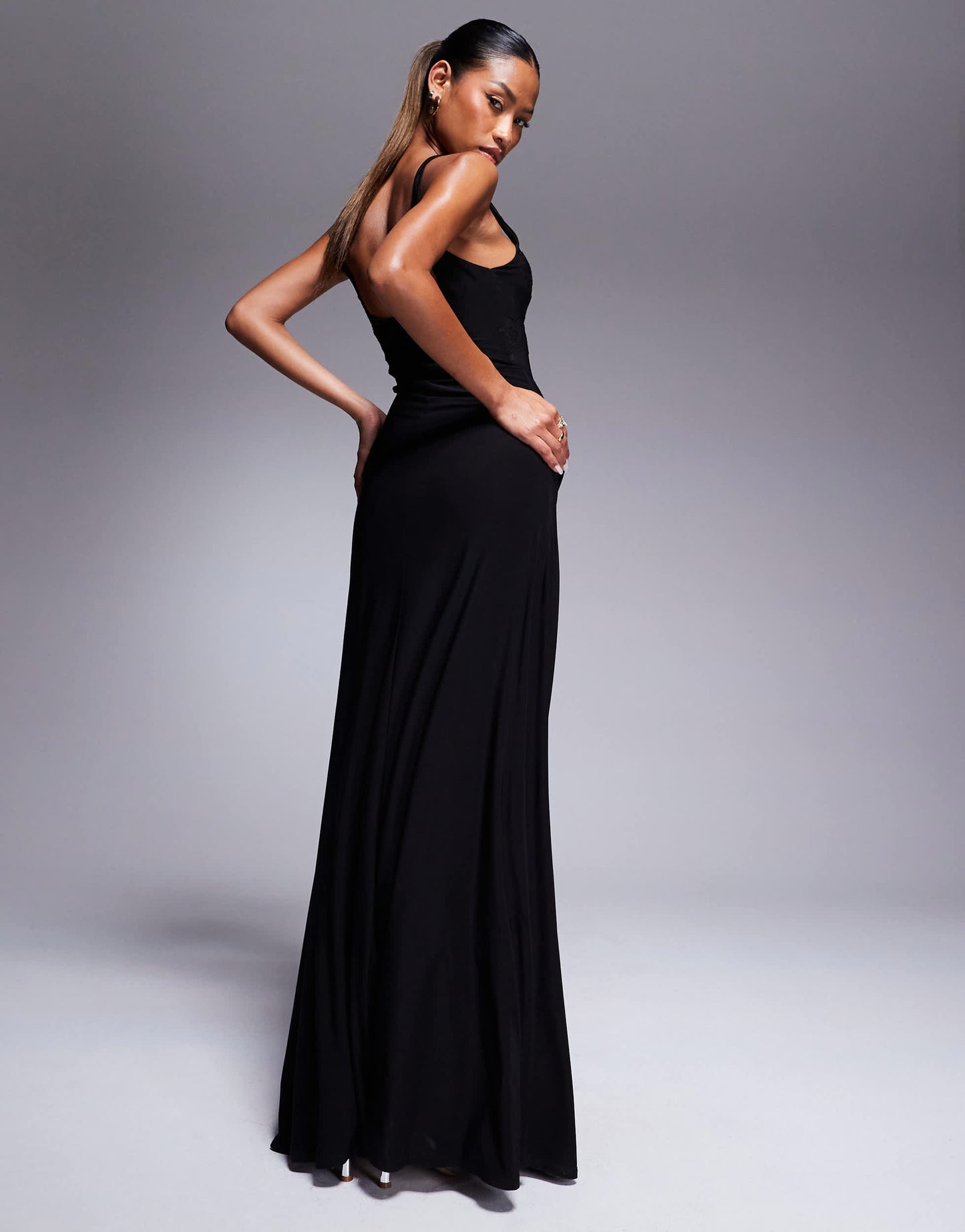 ASOS DESIGN maxi dress with devore bodice and draped slinky skirt
