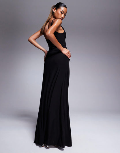 ASOS DESIGN maxi dress with devore bodice and draped slinky skirt