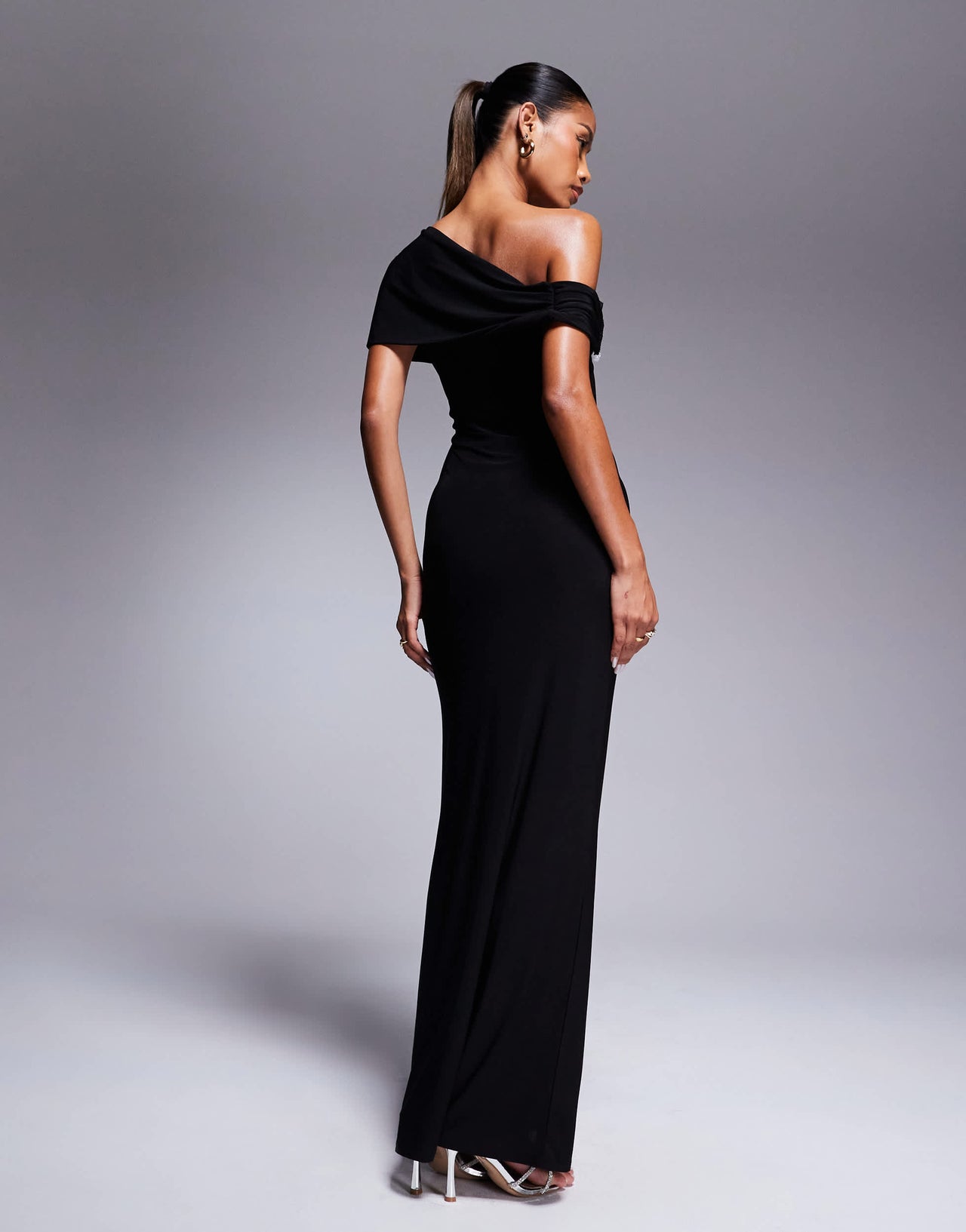 ASOS DESIGN trim detail bardot maxi dress in black