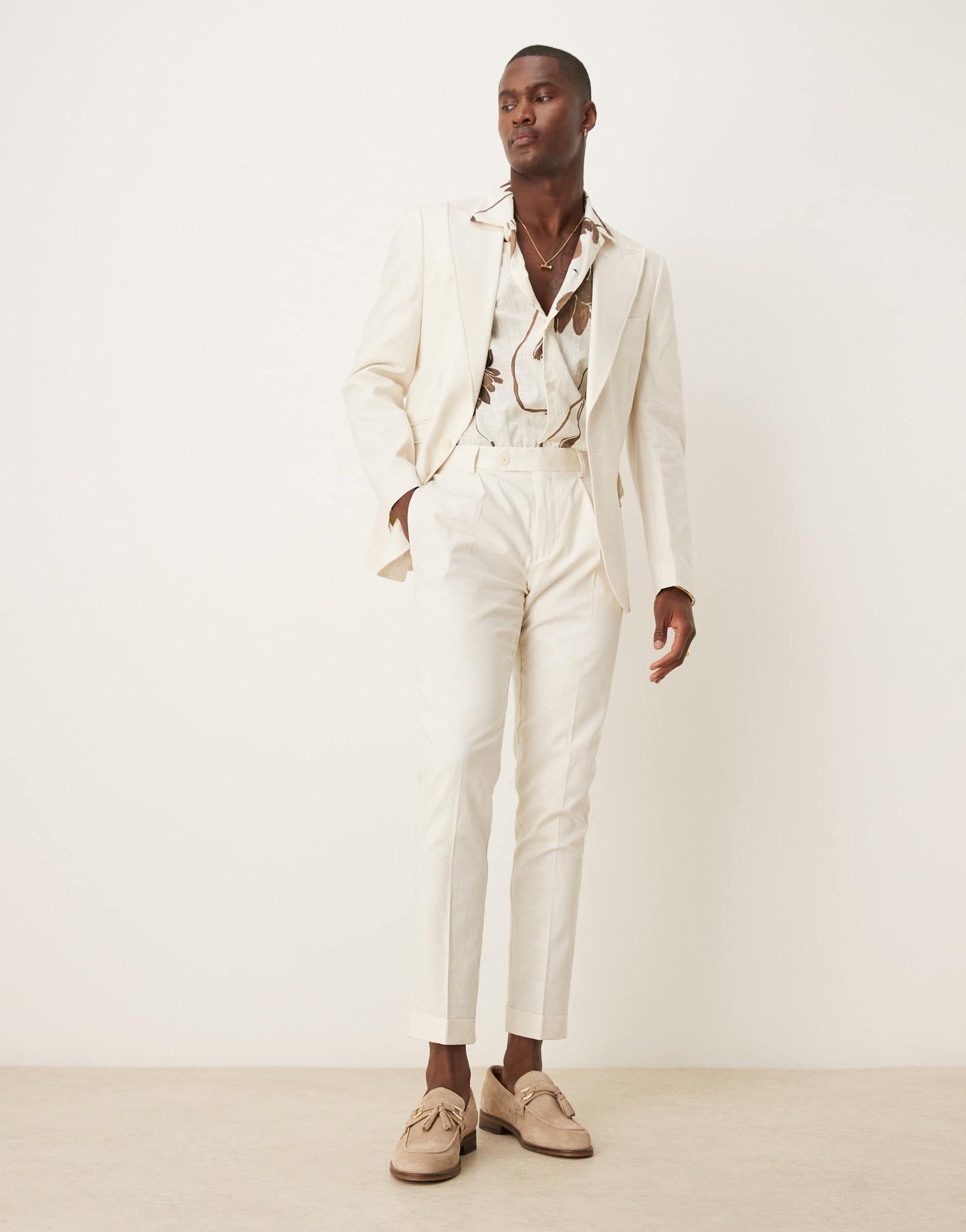 ASOS DESIGN linen blend skinny suit chino trousers in cream
