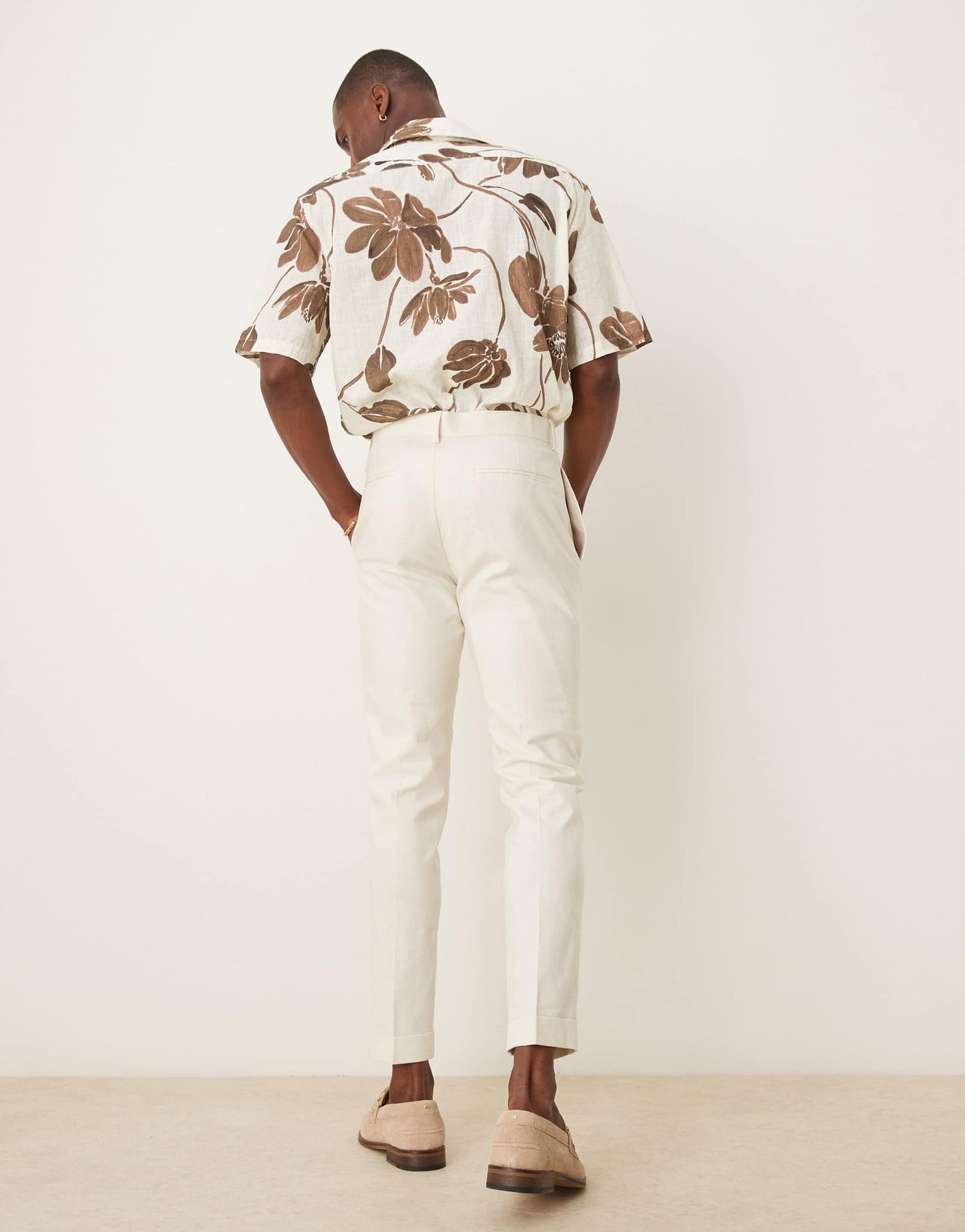 ASOS DESIGN linen blend skinny suit chino trousers in cream