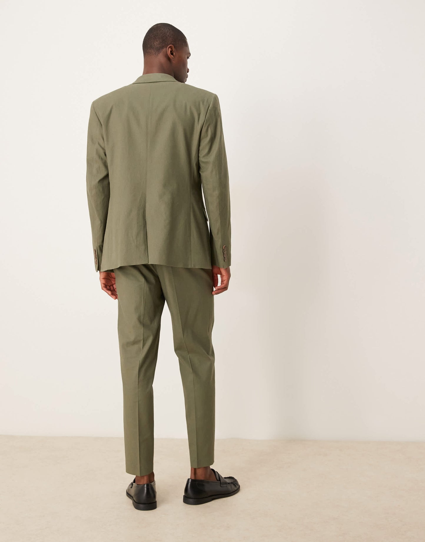 ASOS DESIGN linen blend tapered suit trousers in green - MGREEN