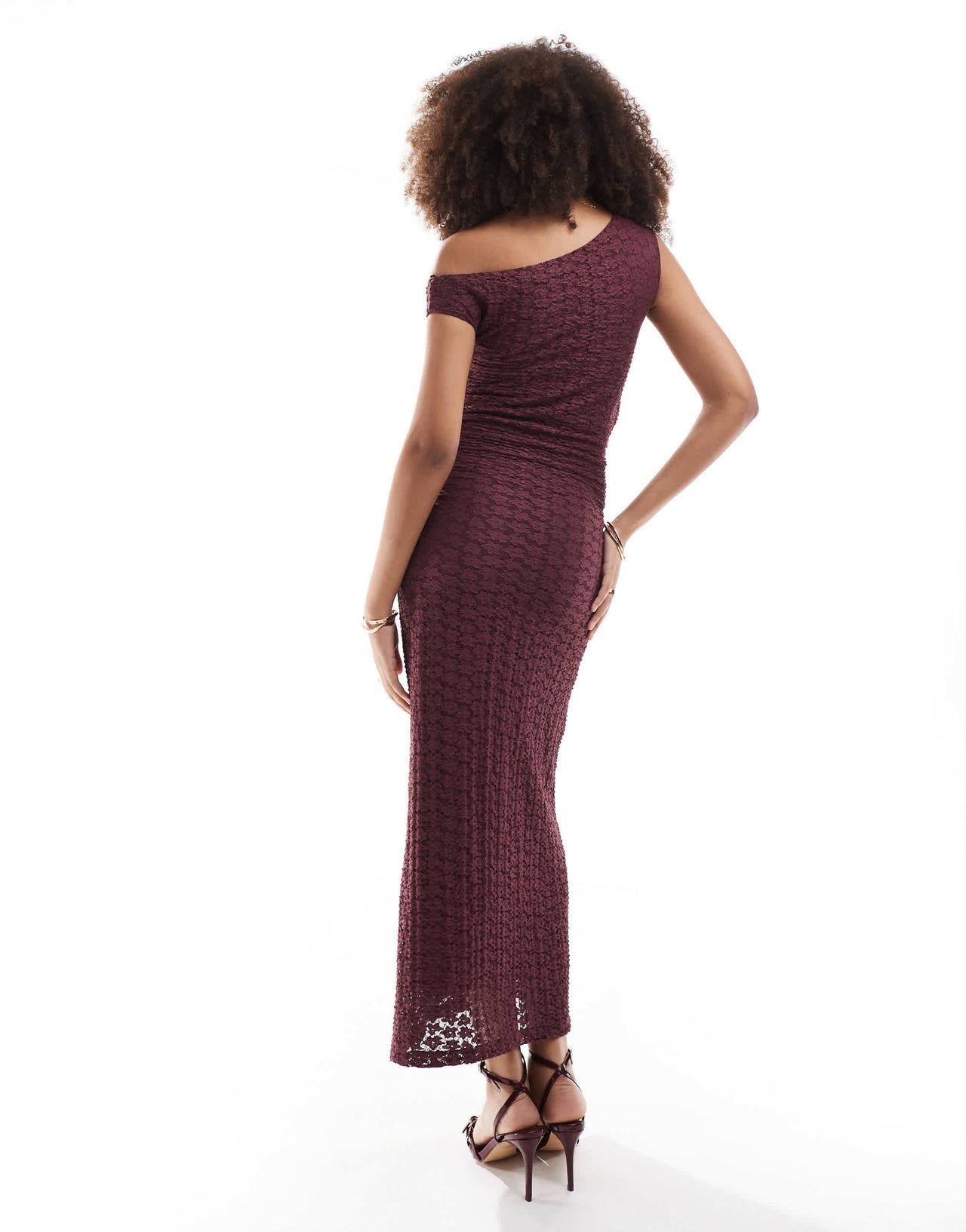Pull&Bear sleeveless textured lace maxi dress in burgundy