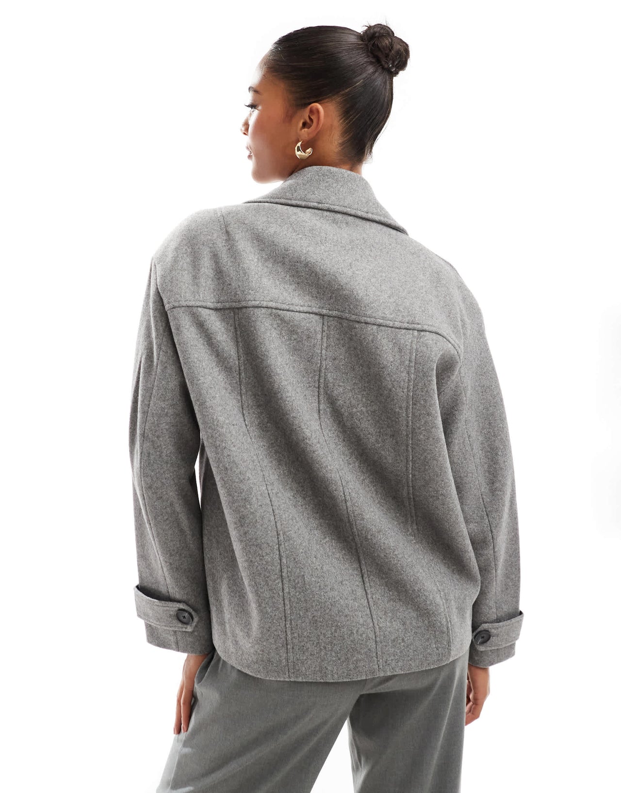 Pull&Bear cropped wool look trench coat in grey