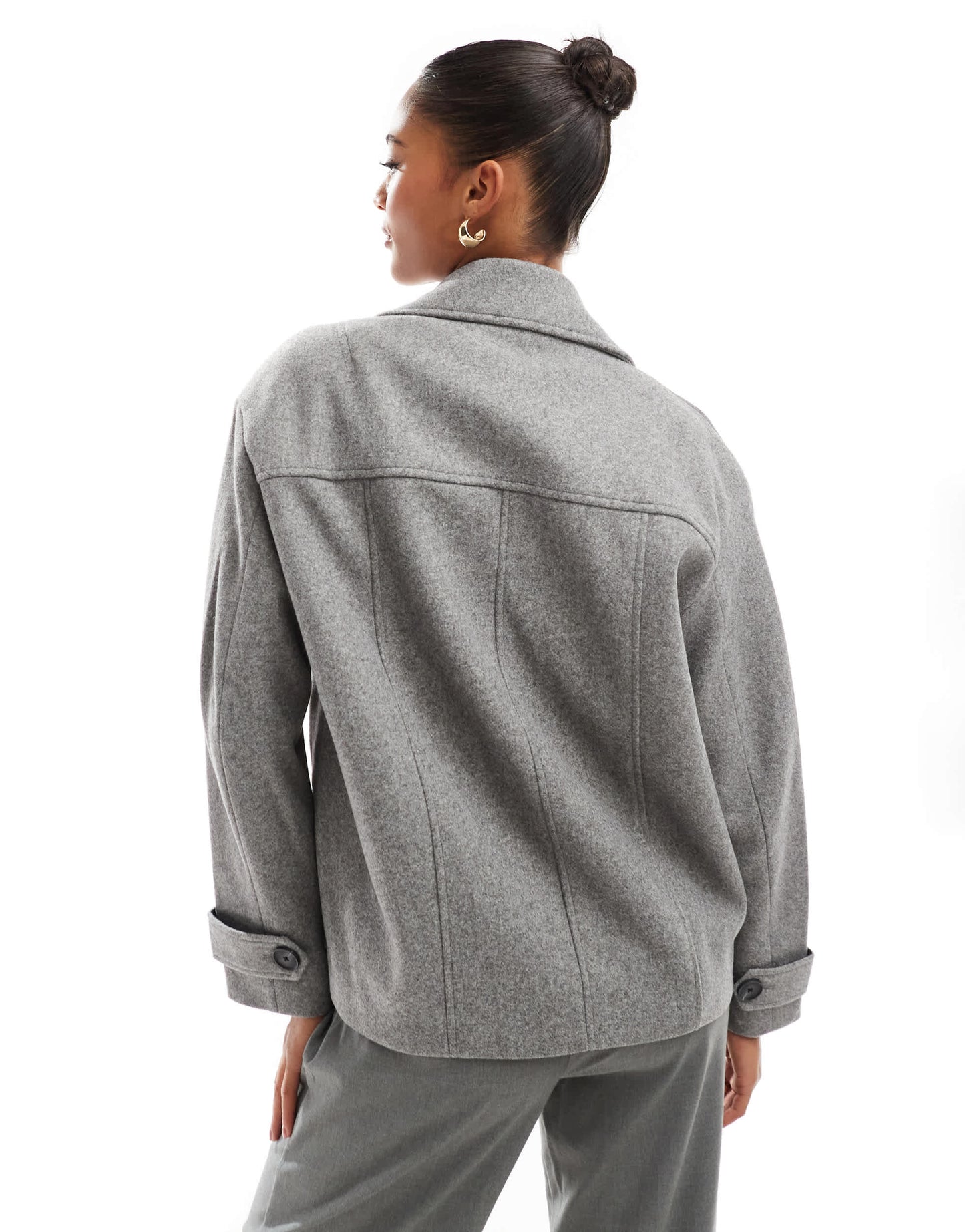 Pull&Bear cropped wool look trench coat in grey