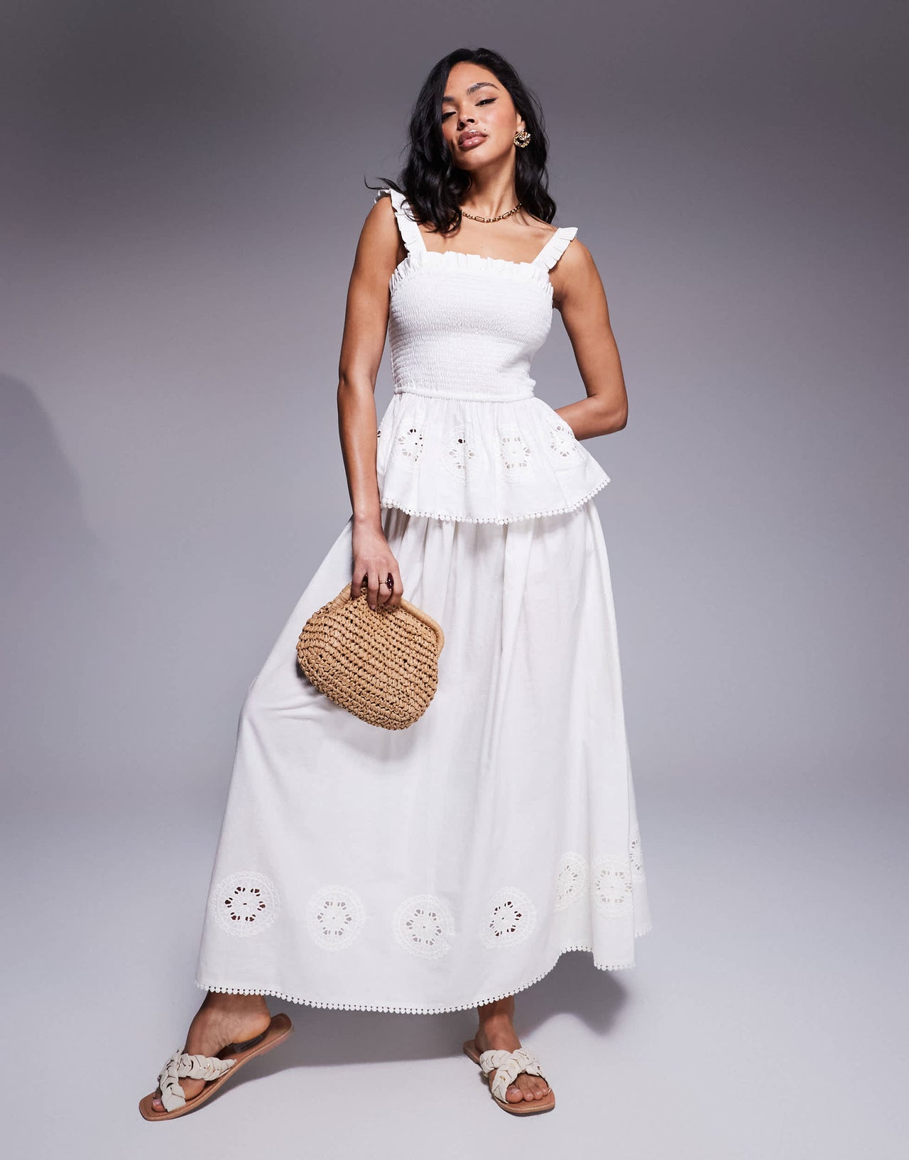 ASOS DESIGN Angie cotton poplin broderie beach maxi skirt in cream