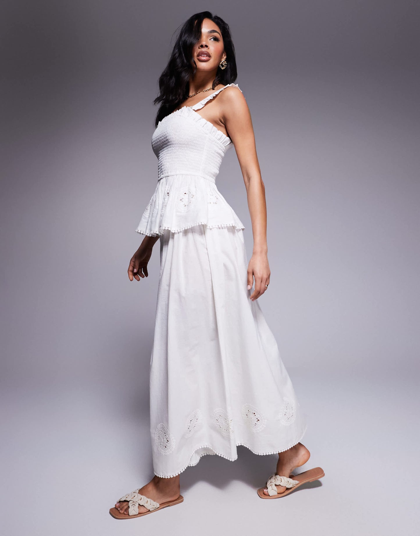 ASOS DESIGN Angie cotton poplin broderie beach maxi skirt in cream