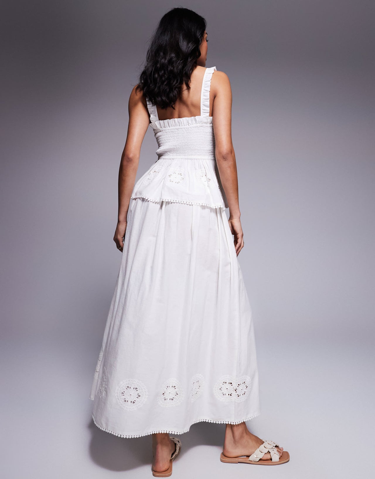 ASOS DESIGN Angie cotton poplin broderie beach maxi skirt in cream
