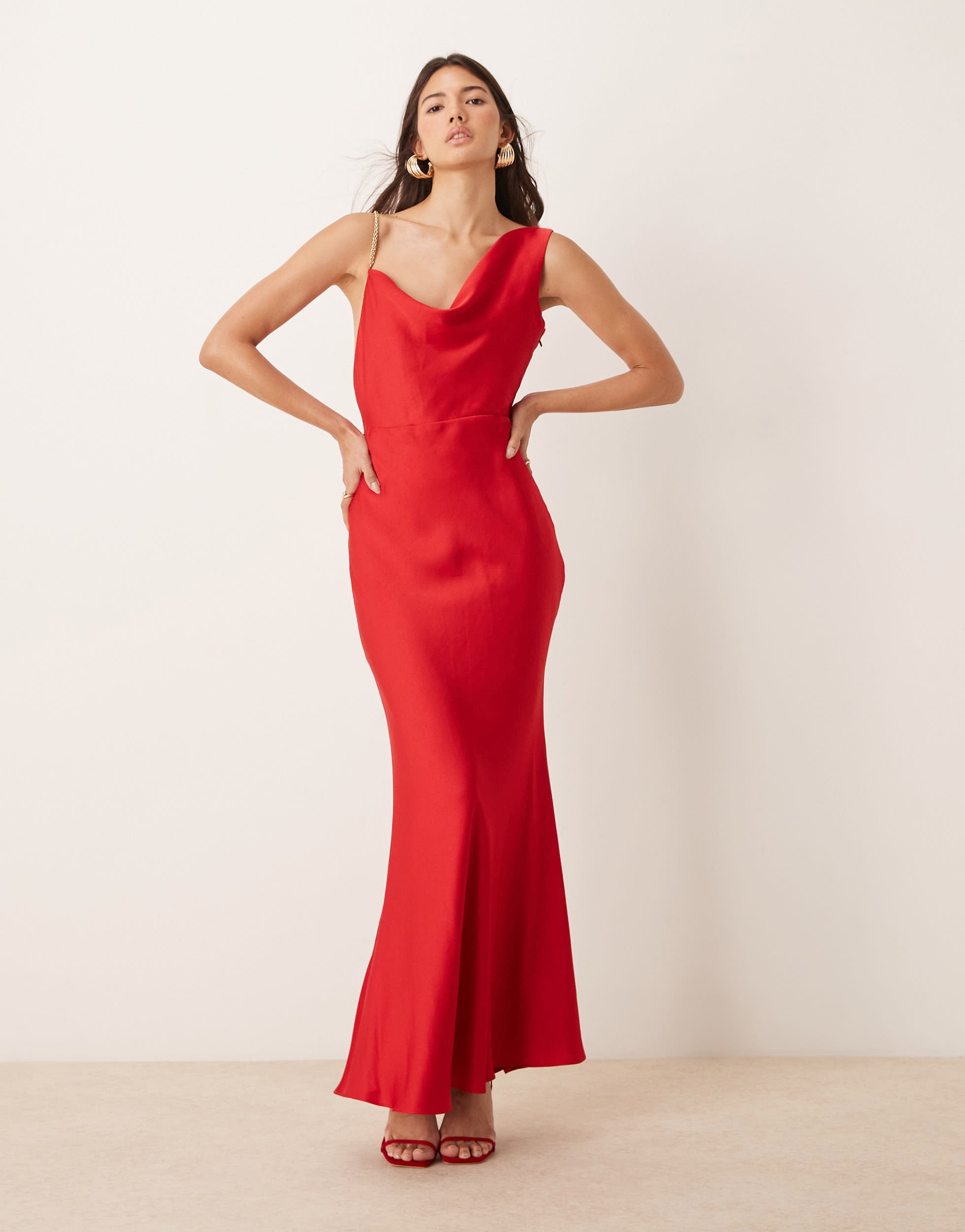 Forever New drop shoulder satin maxi dress in red