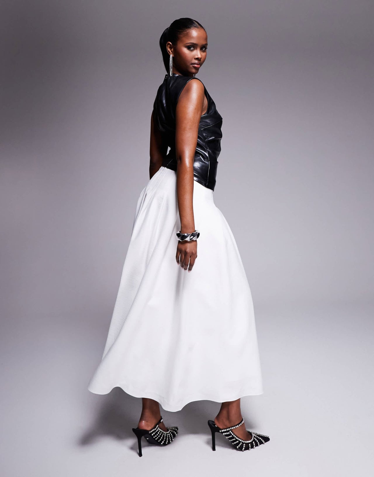 Forever New contrast PU maxi dress in monochrome
