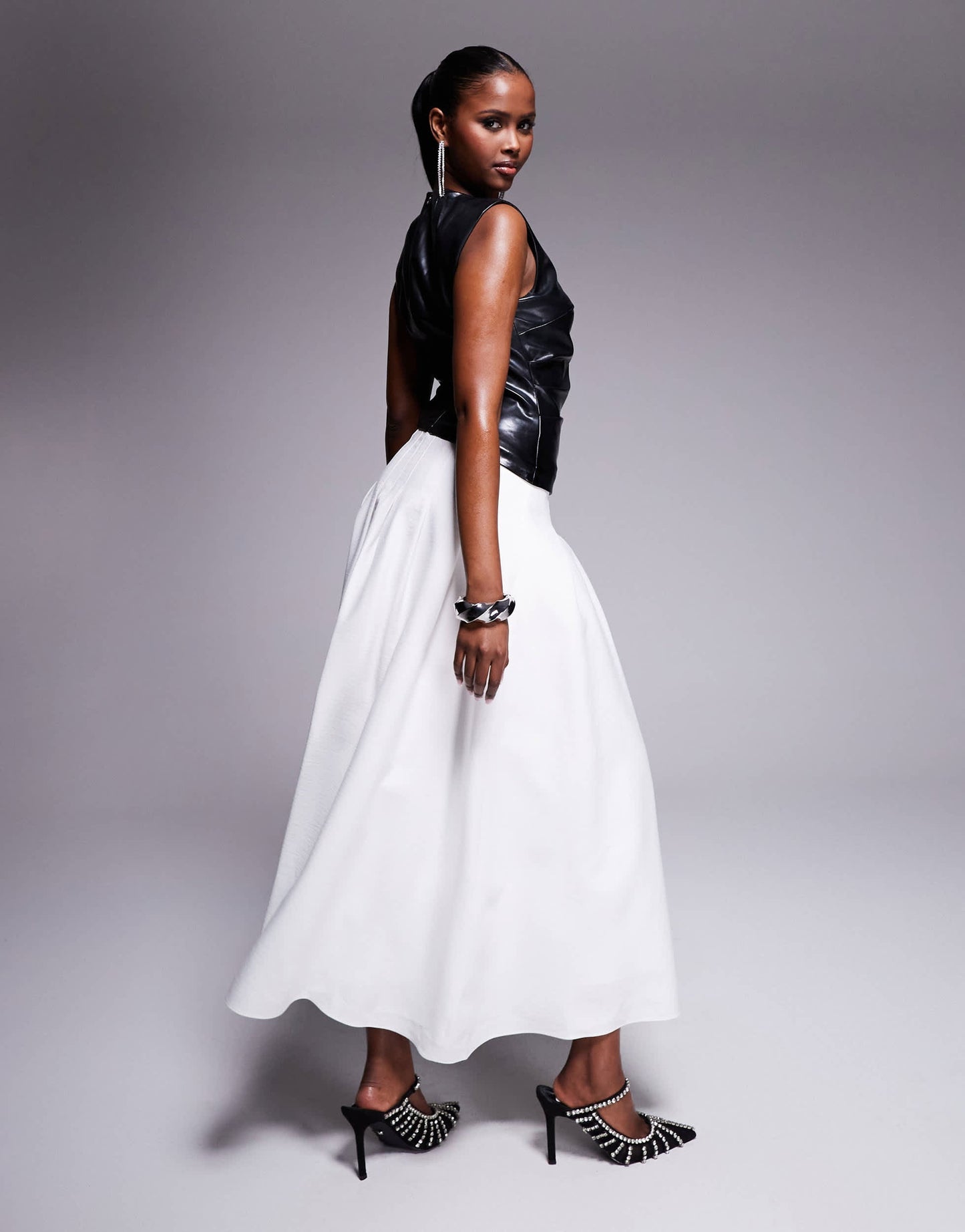 Forever New contrast PU maxi dress in monochrome