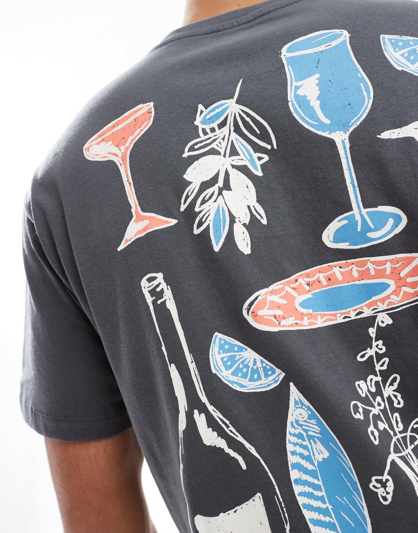 Jack & Jones oversized t-shirt with dinner party print in dark grey
