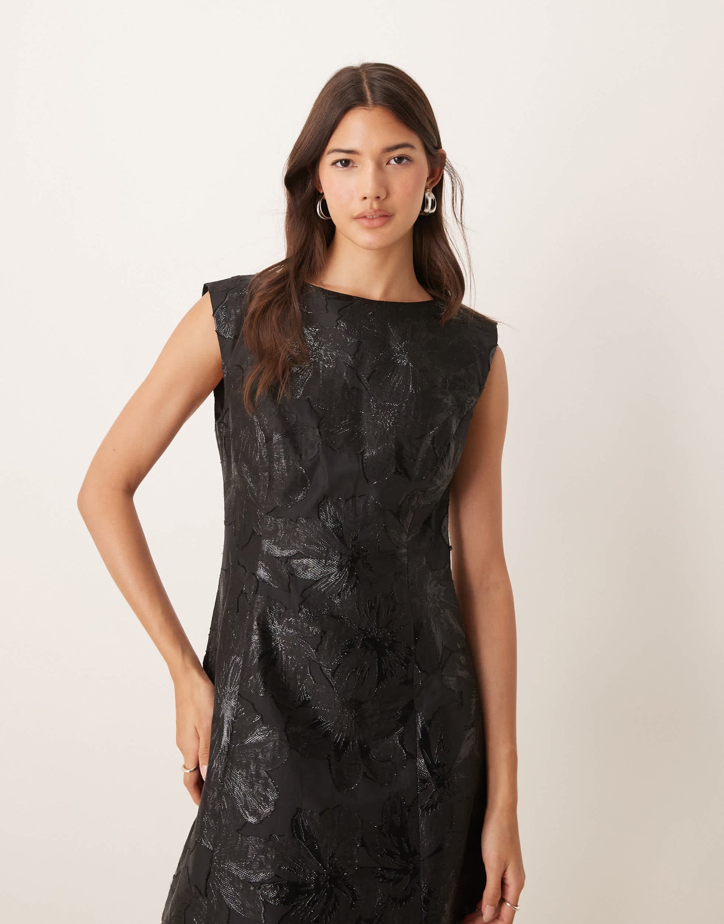 Ever New structured embroidered mini dress in black