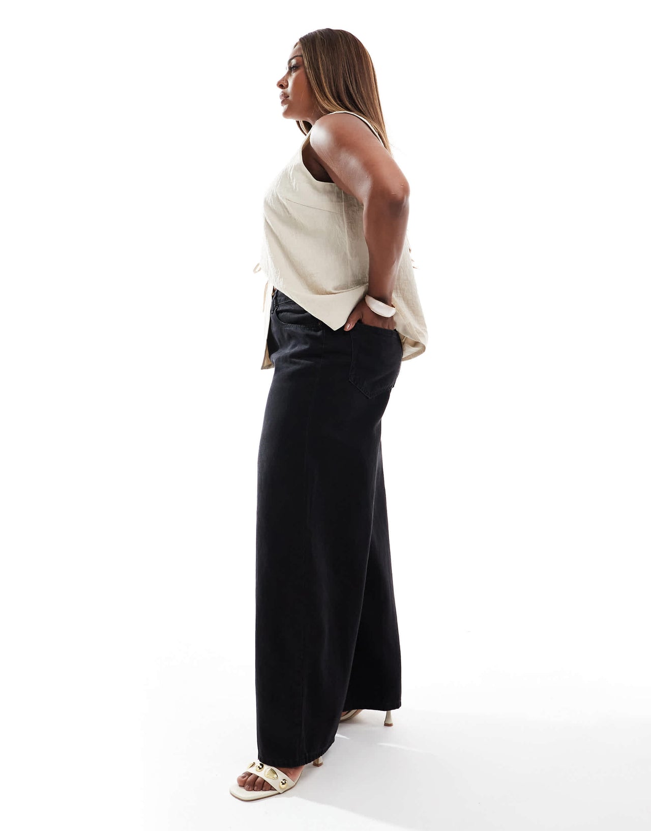 ASOS DESIGN Curve wide leg jean in washed black - BLACK