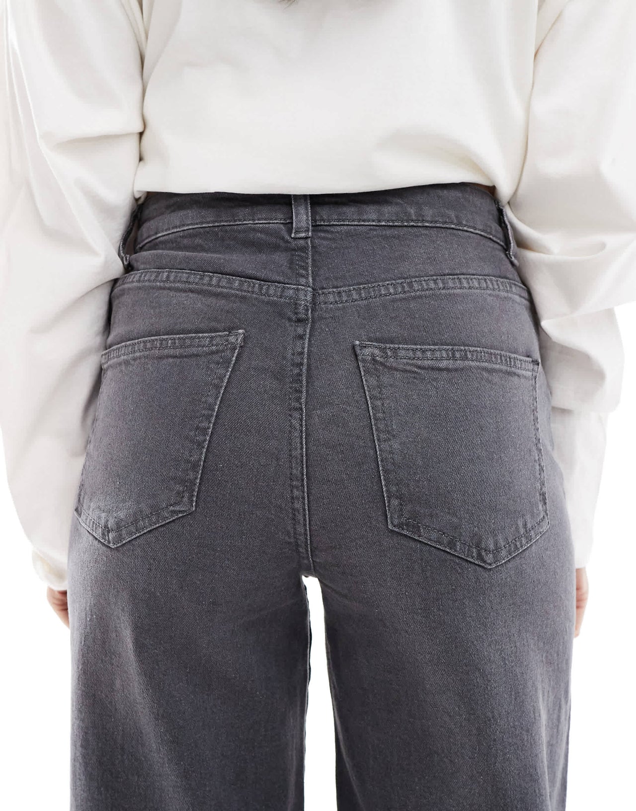 Pieces straight leg fold up jeans in washed grey