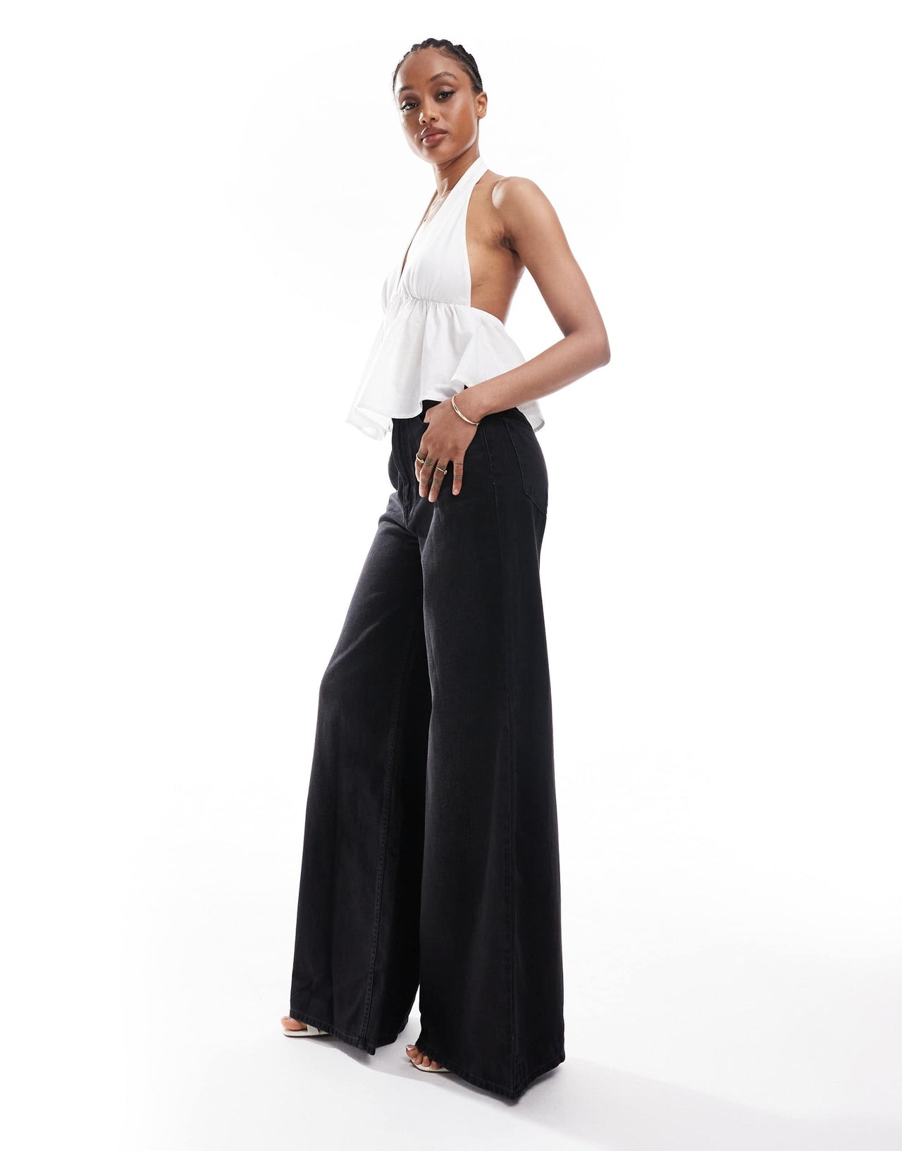 ASOS DESIGN Tall wide leg jean in washed black - BLACK
