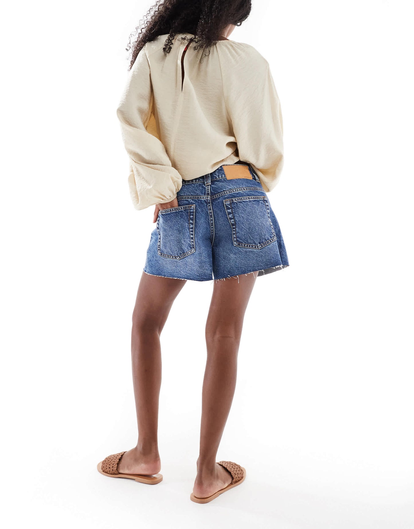ASOS DESIGN denim relaxed short in midwash blue