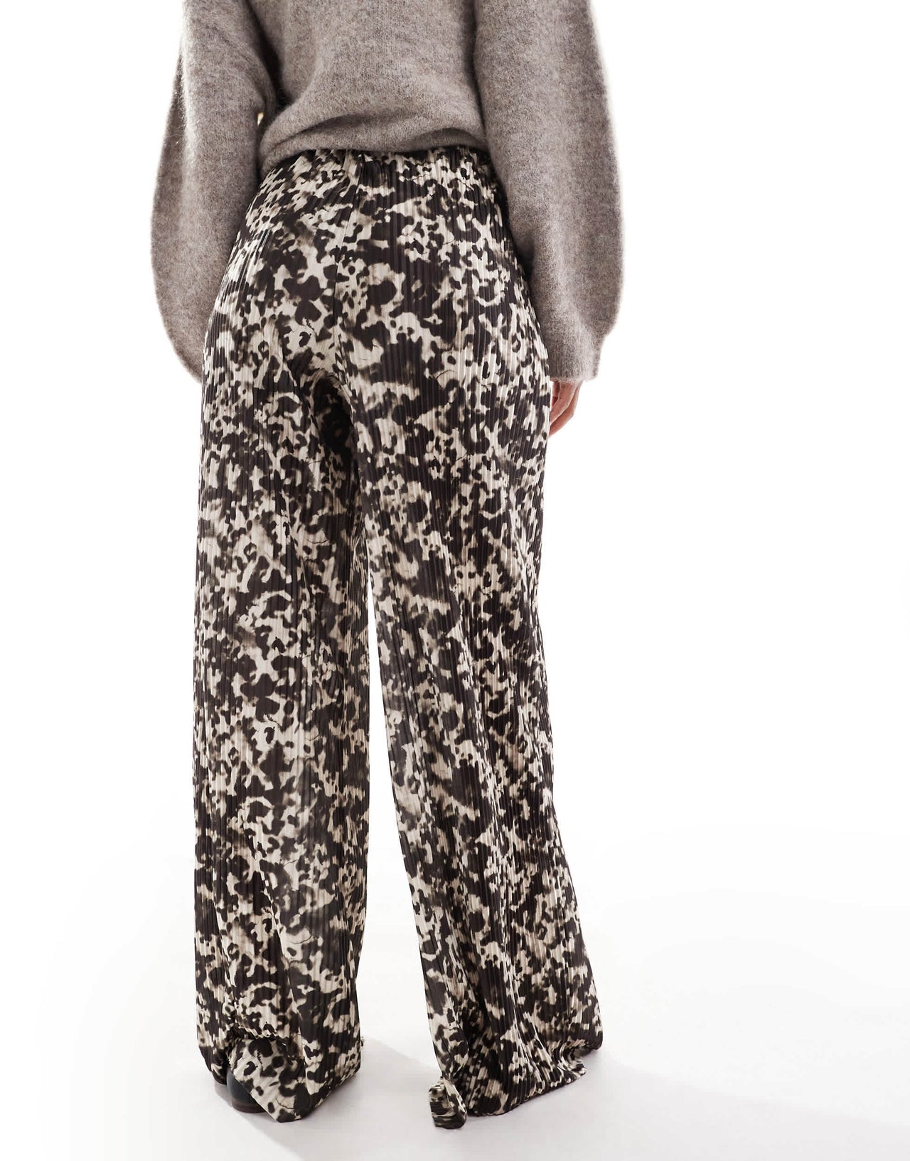 ASOS DESIGN plisse wide leg trousers in blurred animal